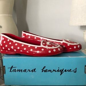 NWT Tamara Henriques Red White PolkaDot rain shoes